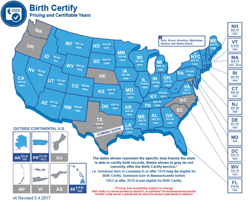 Business Connections Birth Certification Map 2017